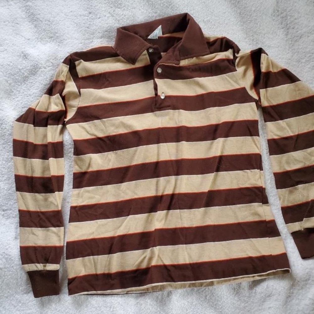Vintage JC Penney Long Sleeved Striped Polo, Sz XL (18-20)